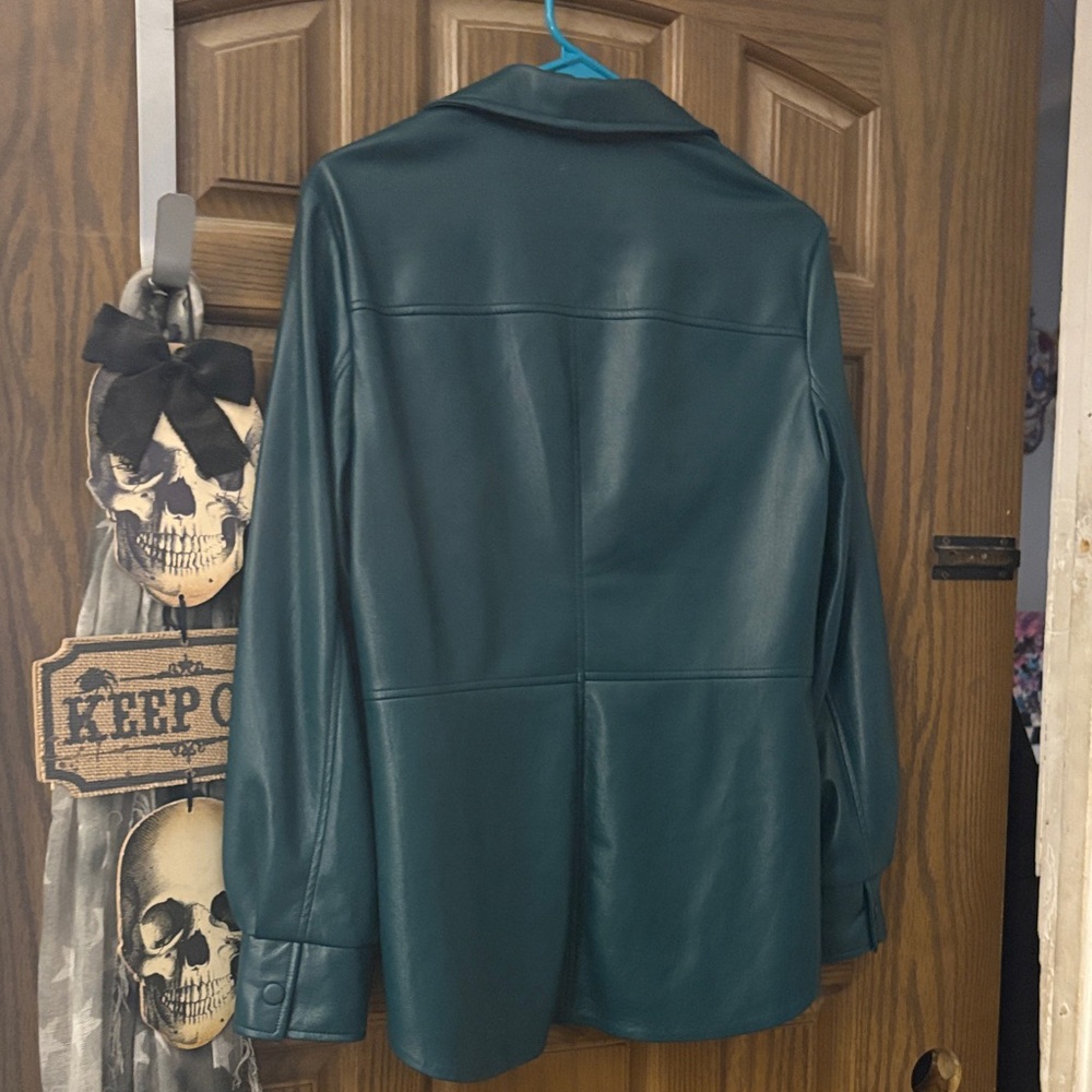Dark Teal Faux Leather Snap Up Shacket - Picture 12 of 12